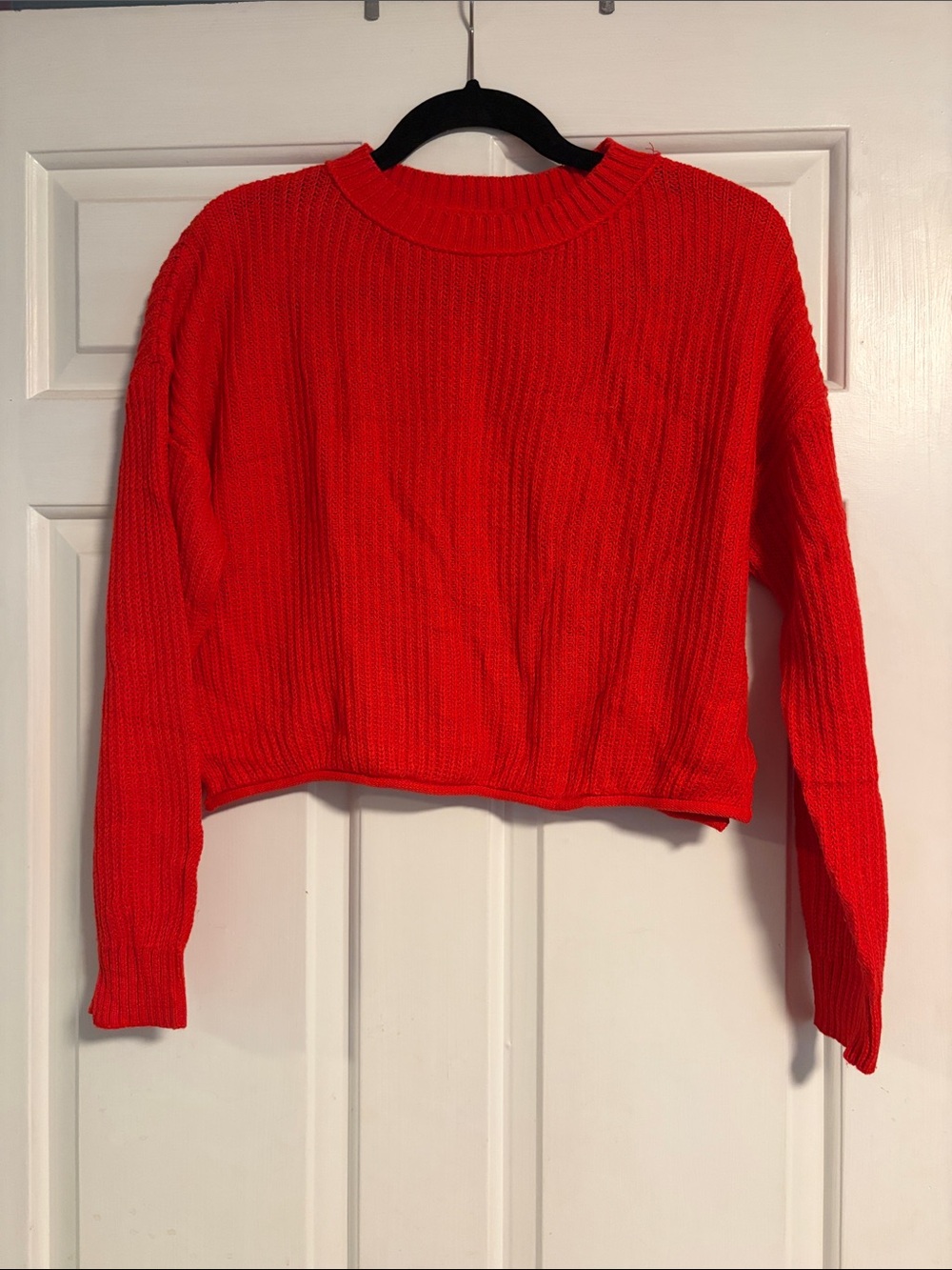 Red Cropped Rib-Knit Women's Sweater